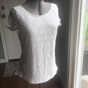 The Limited white lace top, keyhole button back